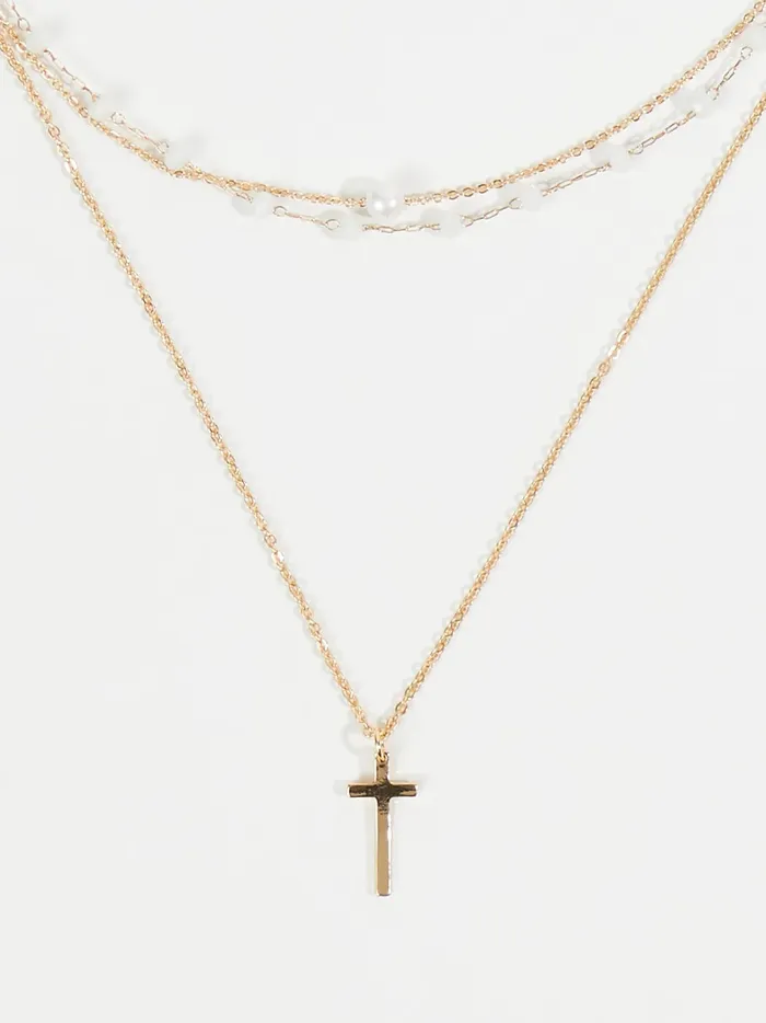 Women Dainty Glass Bead Pendant Layered Necklace Ivory Altar039d State Jewelry