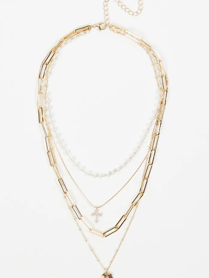 Women Dainty Pearl Pendant Layered Necklace Gold Altar039d State Jewelry