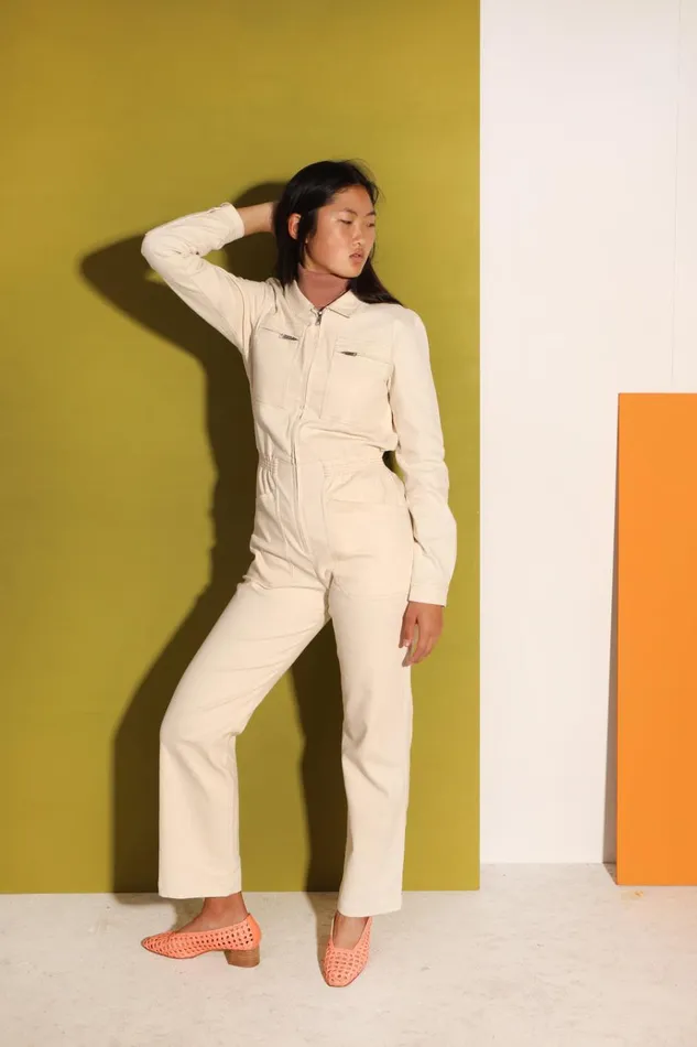 Women Danny Stretch Drill Boilersuit Ivory LF Markey One Pieces