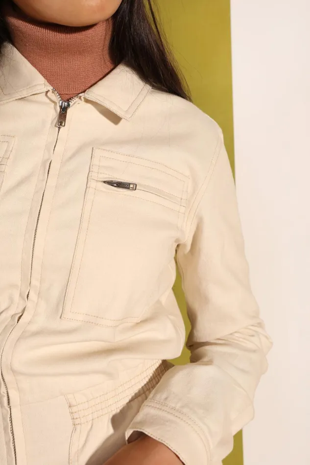 Women Danny Stretch Drill Boilersuit Ivory LF Markey One Pieces
