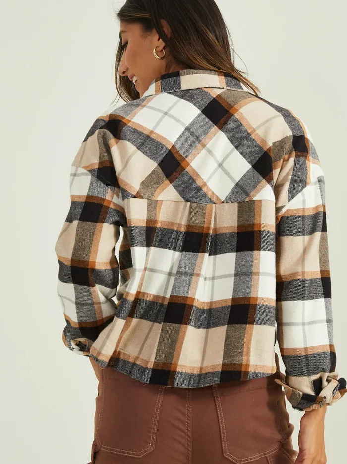 Women Demi Cropped Flannel Top Blackbrown Altar039d State Blouses