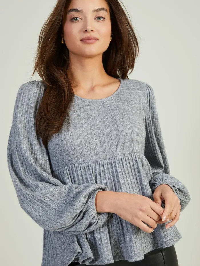 Women Ellis Pointelle Babydoll Top Grey Altar039d State Blouses
