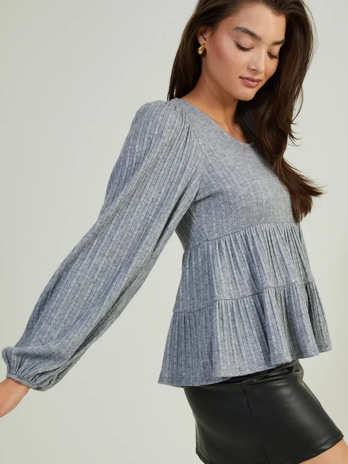Women Ellis Pointelle Babydoll Top Grey Altar039d State Blouses