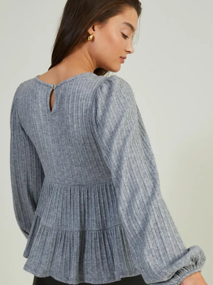Women Ellis Pointelle Babydoll Top Grey Altar039d State Blouses