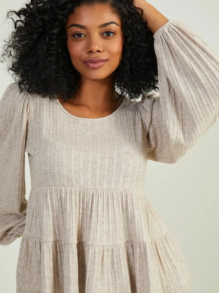 Women Ellis Pointelle Babydoll Top Oatmeal Altar039d State Blouses