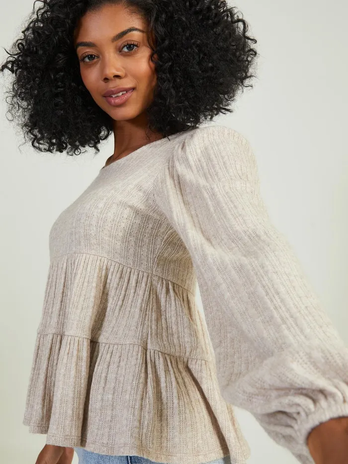 Women Ellis Pointelle Babydoll Top Oatmeal Altar039d State Blouses