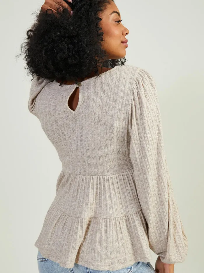 Women Ellis Pointelle Babydoll Top Oatmeal Altar039d State Blouses