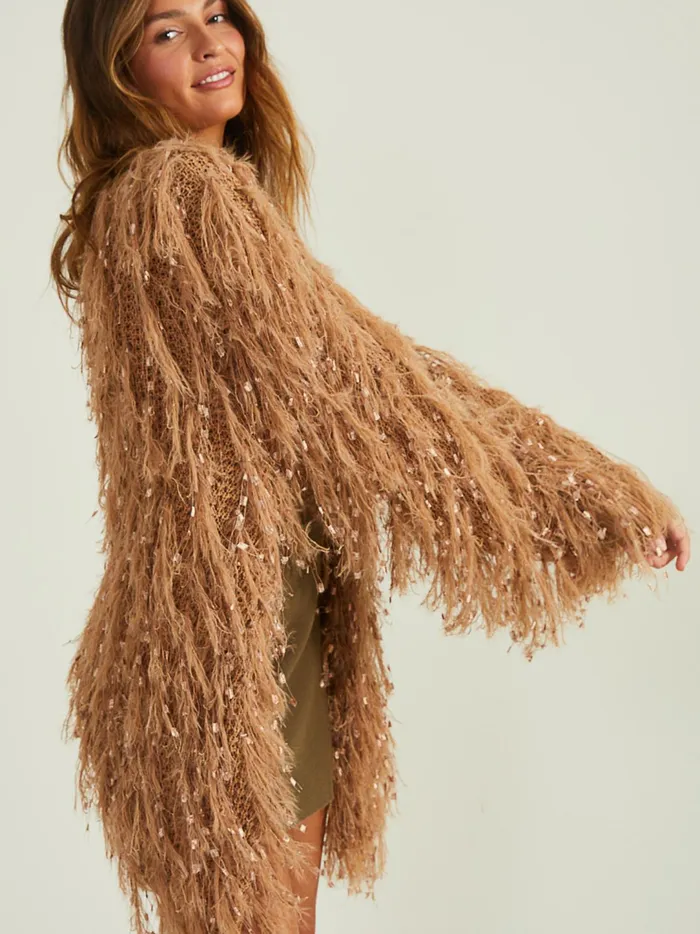 Women Emaline Shaggy Cardigan Taupe Altar039d State Sweaters