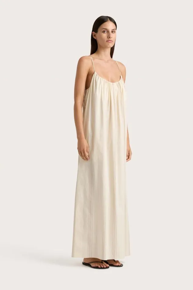 Women Faithfull The Brand Dresses En Vau Maxi Dress Foam Taupe Stripe