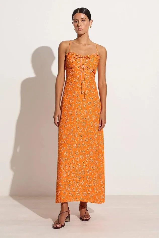 Women Faithfull The Brand Dresses Gita Midi Dress Audrey Floral Orange 8211 Final Sale