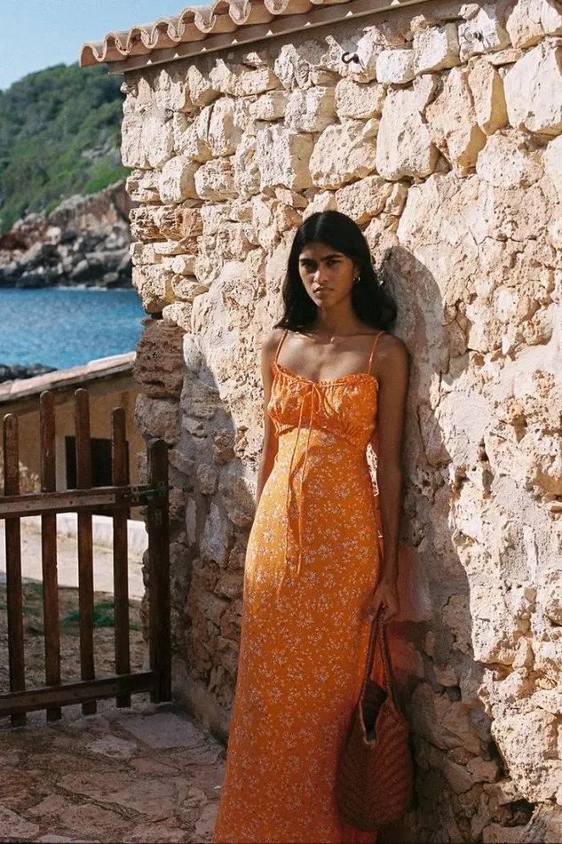 Women Faithfull The Brand Dresses Gita Midi Dress Audrey Floral Orange 8211 Final Sale