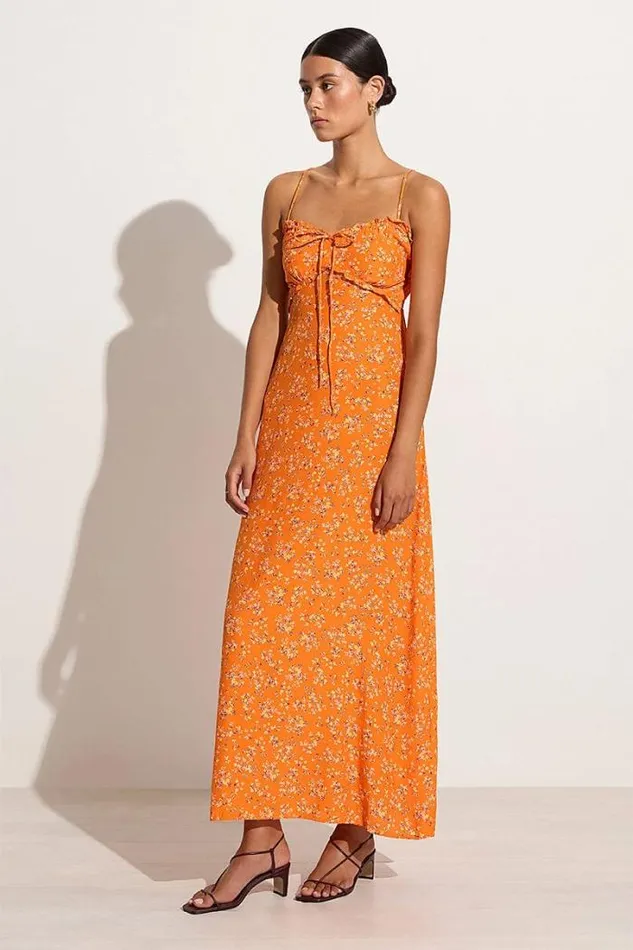 Women Faithfull The Brand Dresses Gita Midi Dress Audrey Floral Orange 8211 Final Sale