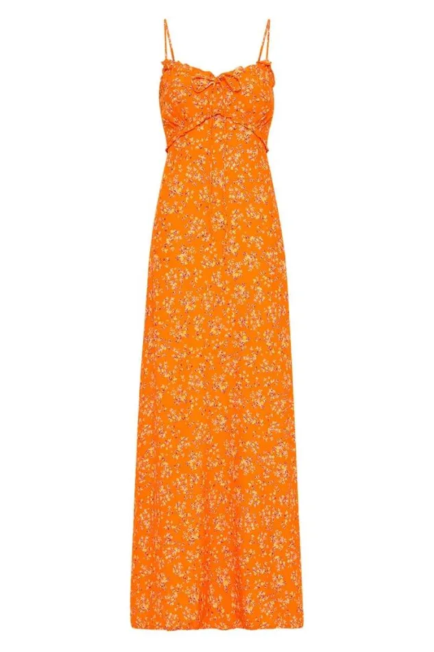 Women Faithfull The Brand Dresses Gita Midi Dress Audrey Floral Orange 8211 Final Sale
