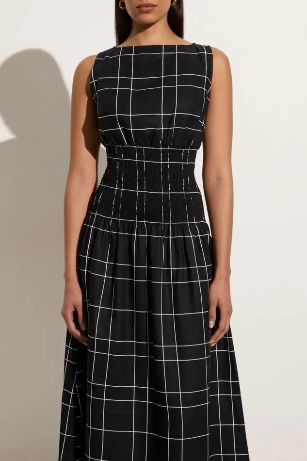 Women Faithfull The Brand Dresses La Canella Midi Dress Letizia Check Black