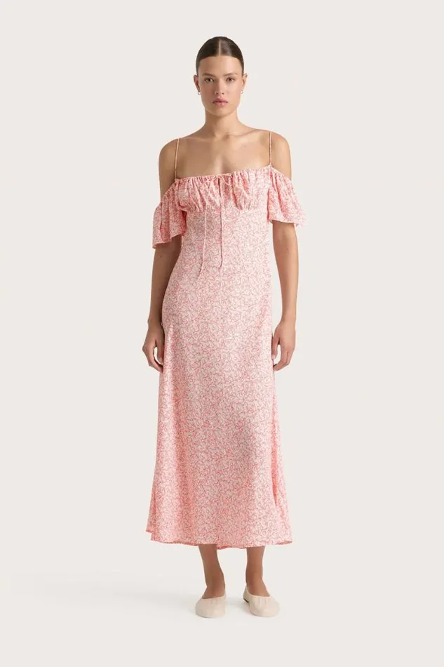Women Faithfull The Brand Dresses Menton Midi Dress Calla Vermillion