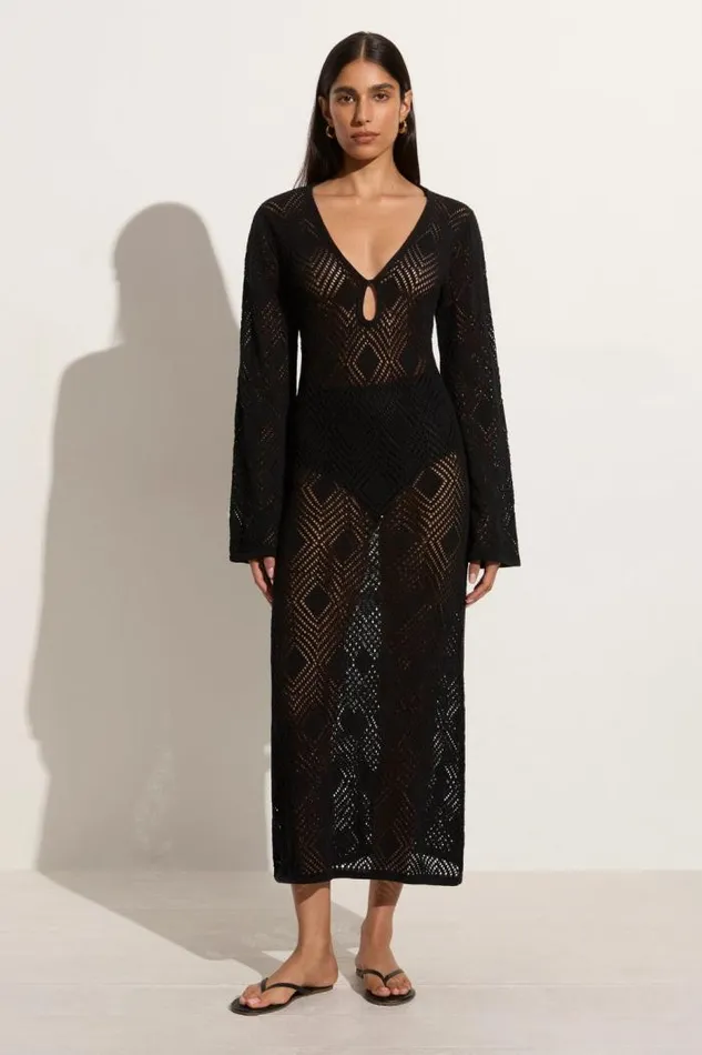 Women Faithfull The Brand Dresses Serena Pointelle Knit Dress Black
