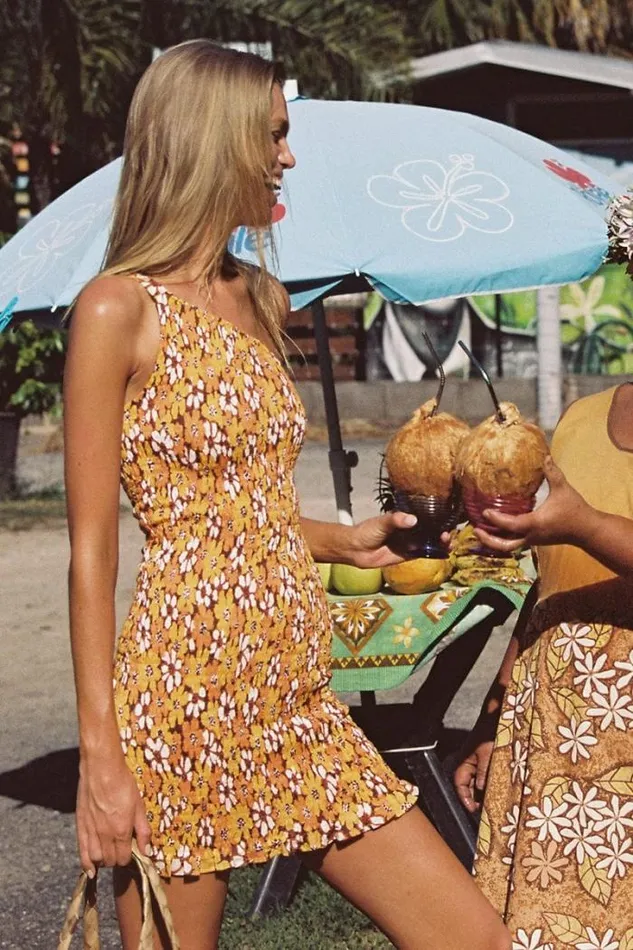 Women Faithfull The Brand Dresses Terre Mer Mini Dress Li Reni Floral Print Orange 8211 Final Sale