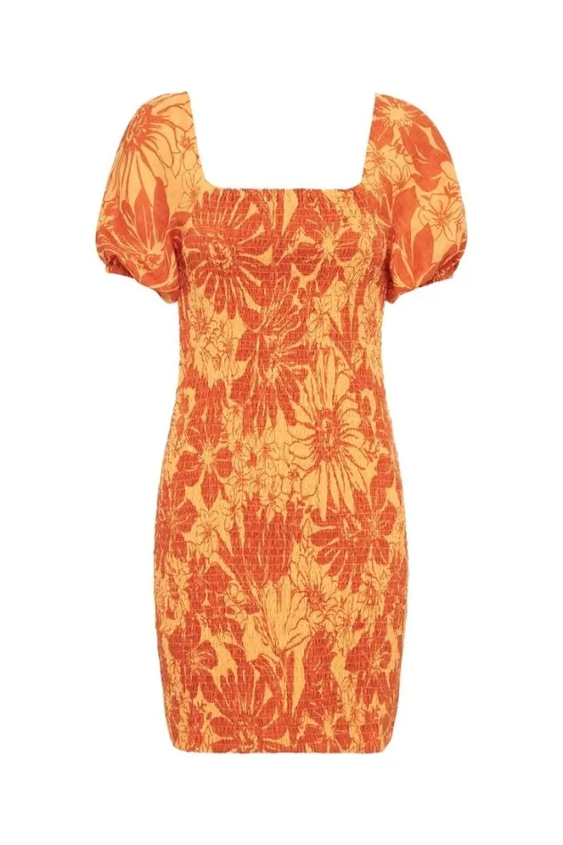 Women Faithfull The Brand Mini Dresses Luana Mini Dress Zani Floral Print Burnt Orange 8211 Final Sale