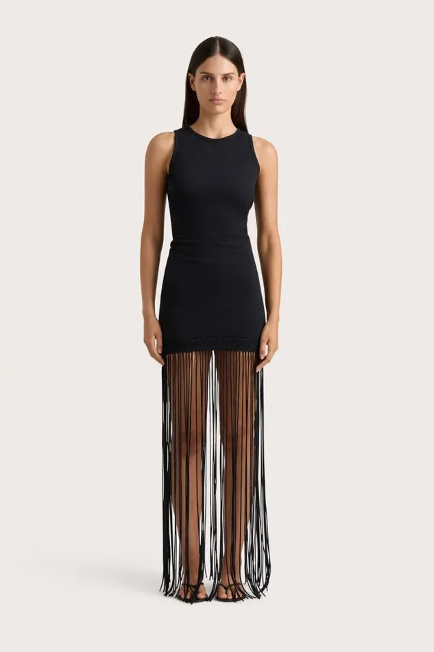 Women Faithfull The Brand Mini Dresses Maceio Fringed Dress Black