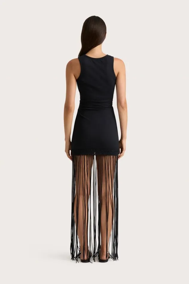 Women Faithfull The Brand Mini Dresses Maceio Fringed Dress Black