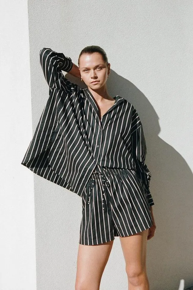 Women Faithfull The Brand Skirts and Shorts Sereno Shorts Adia Stripe Print Black 8211 Final Sale