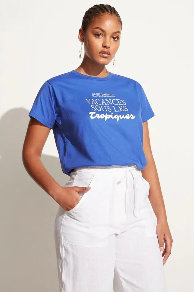 Women Faithfull The Brand Tops En Vacances Tee Pacific Blue Exclusive 8211 Final Sale