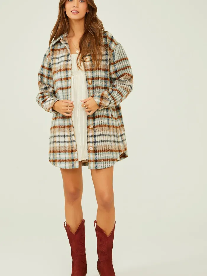Women Faren Long Plaid Shacket Brownmulti Altar039d State Jackets