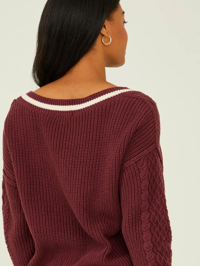 Women Hallie Cable Knit Sweater Burgundyivory Altar039d State Sweaters