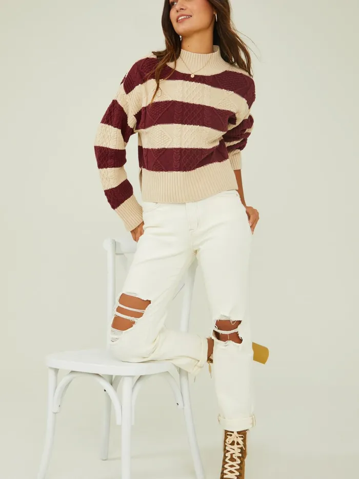 Women Harley Striped Mock Neck Sweater Burgundyivory Altar039d State Sweaters