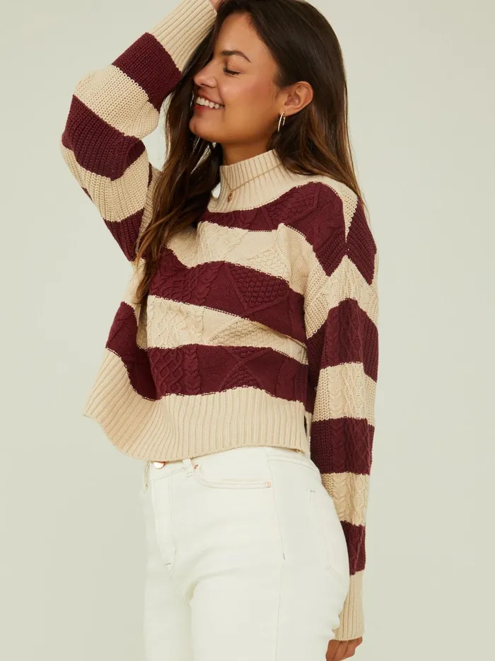 Women Harley Striped Mock Neck Sweater Burgundyivory Altar039d State Sweaters