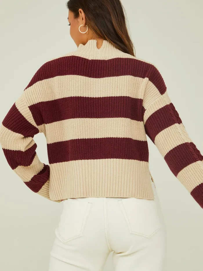 Women Harley Striped Mock Neck Sweater Burgundyivory Altar039d State Sweaters