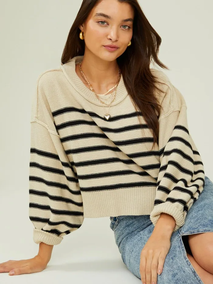 Women Harley Striped Sweater Taupeblack Altar039d State Sweaters