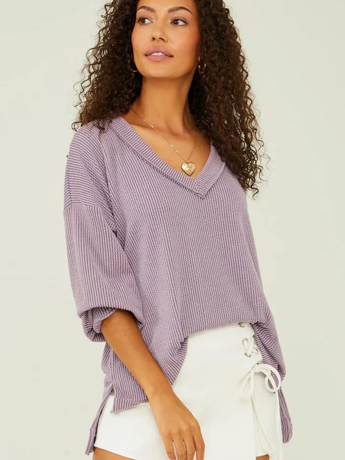 Women Journee Ribbed VNeck Tunic Orchid Altar039d State Blouses