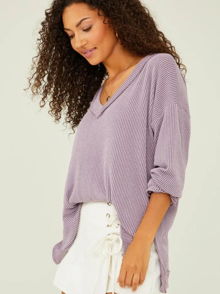 Women Journee Ribbed VNeck Tunic Orchid Altar039d State Blouses