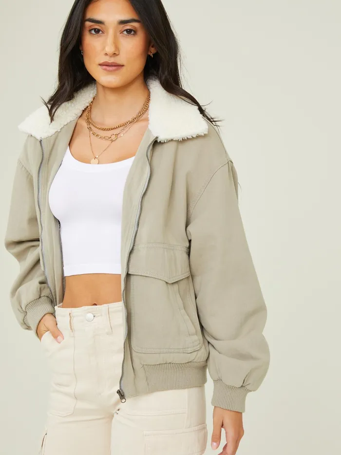Women Jules Sherpa Collar Pilot Jacket Lightsage Altar039d State Jackets