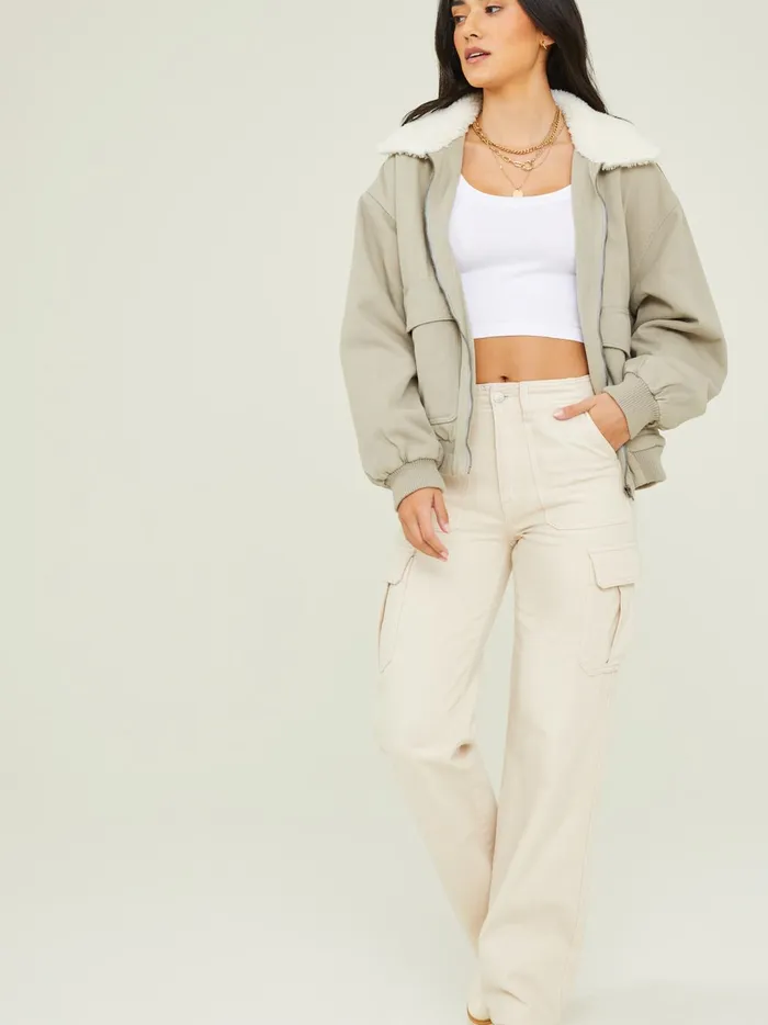 Women Jules Sherpa Collar Pilot Jacket Lightsage Altar039d State Jackets