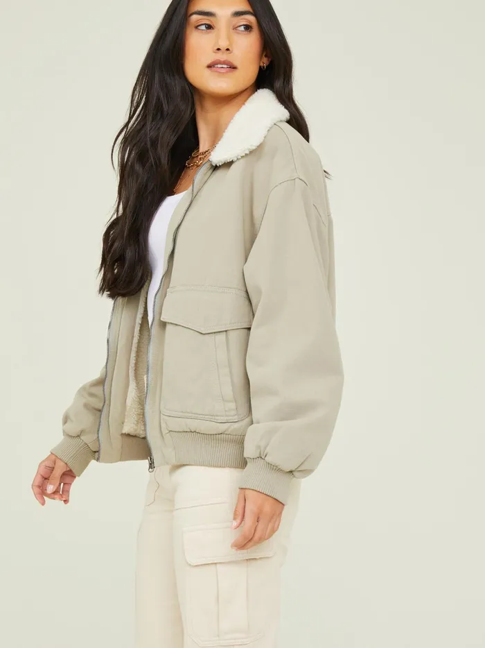 Women Jules Sherpa Collar Pilot Jacket Lightsage Altar039d State Jackets