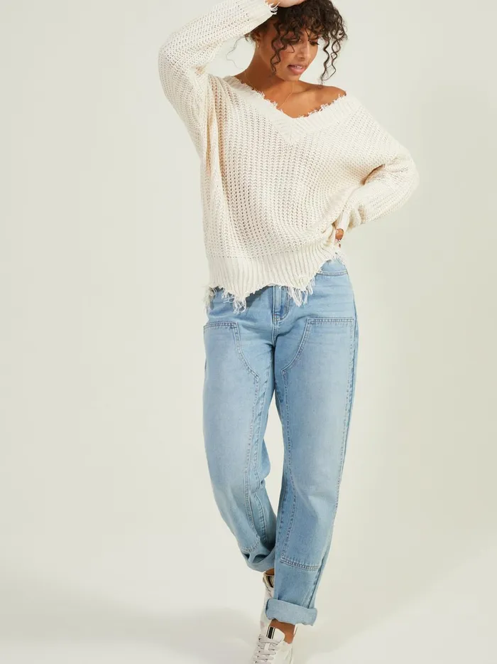 Women Kaelie Distressed Sweater Ivory Altar039d State Sweaters