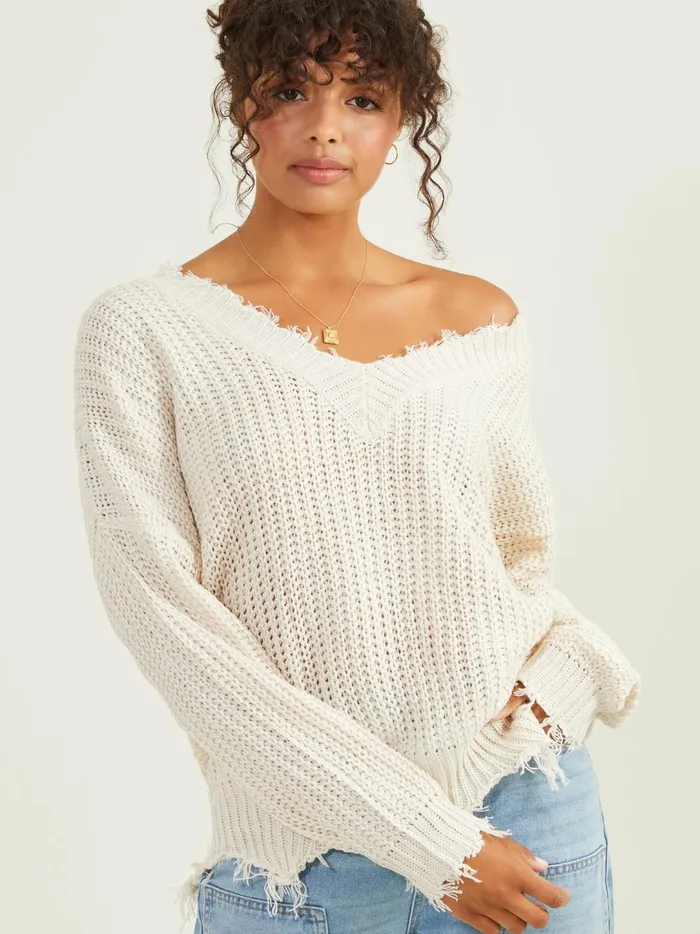 Women Kaelie Distressed Sweater Ivory Altar039d State Sweaters