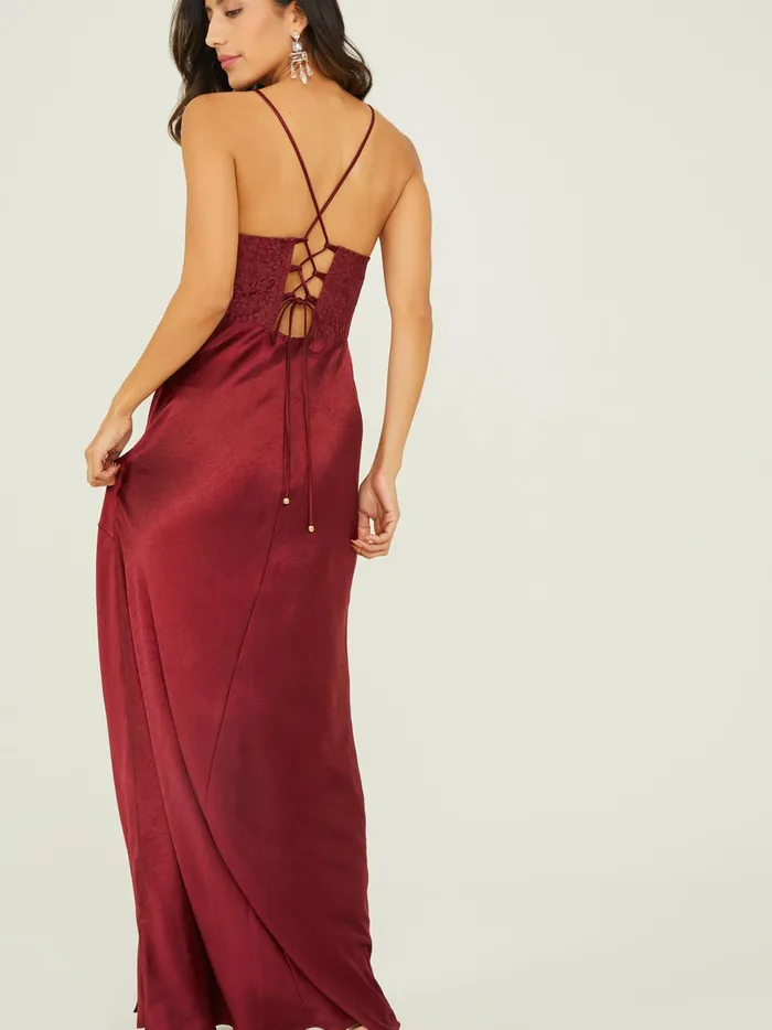 Women Lacyn Satin Maxi Dress Wine Altar039d State Maxi Midi