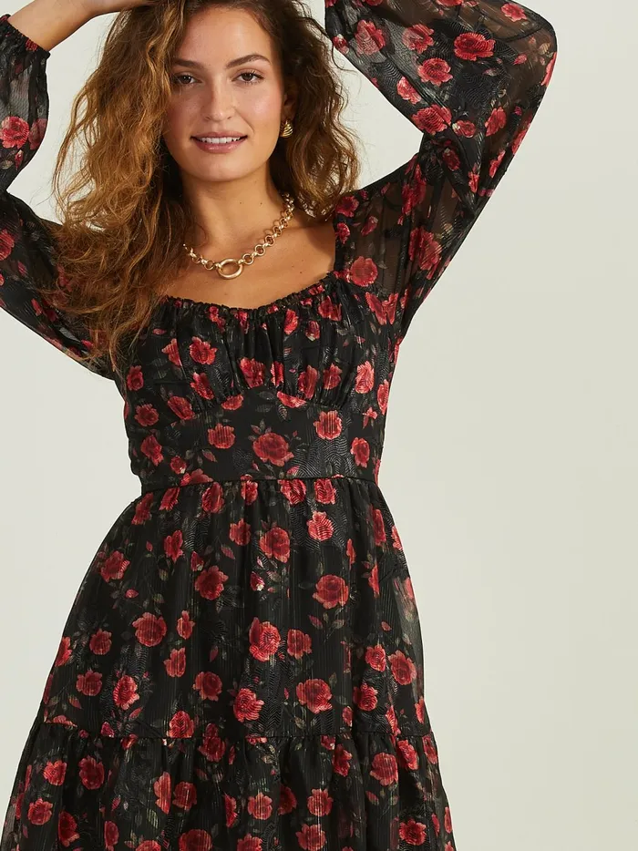 Women Laney Floral Dress Blackred Altar039d State Casual