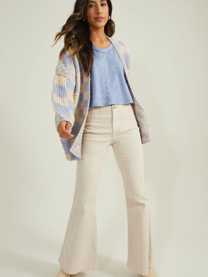 Women Lauren Checkered Cardigan Blueivory Altar039d State Sweaters