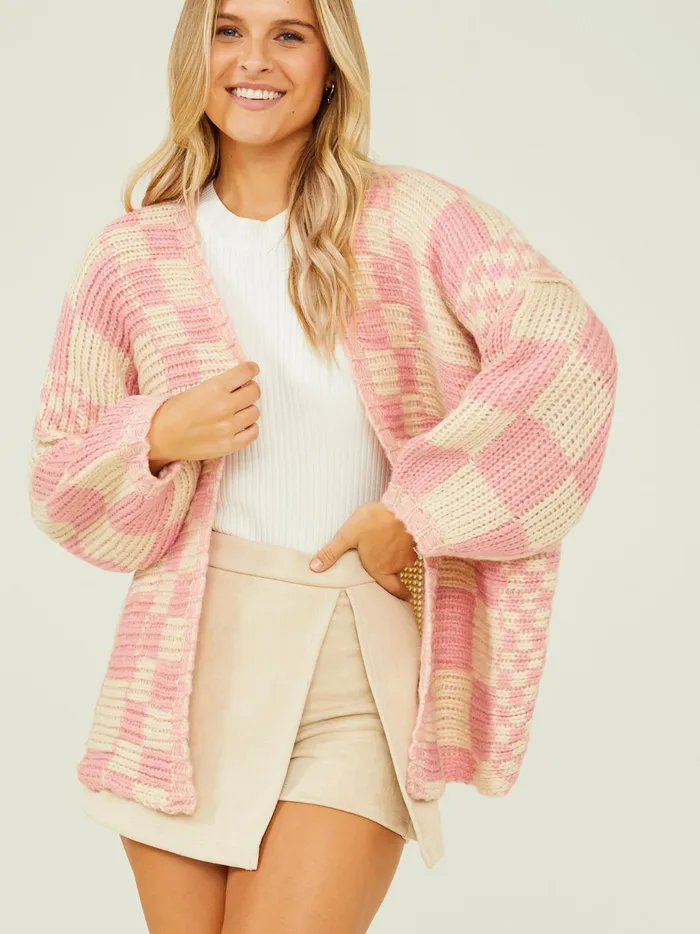 Women Lauren Checkered Cardigan Pink Altar039d State Sweaters