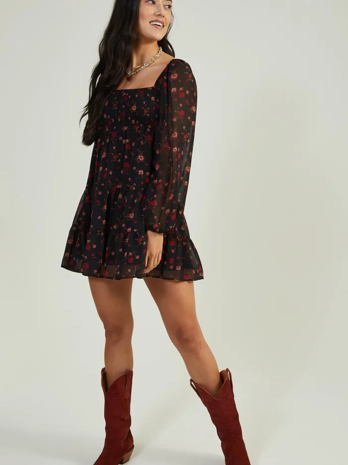 Women Layana Smocked Floral Dress Black Altar039d State Casual