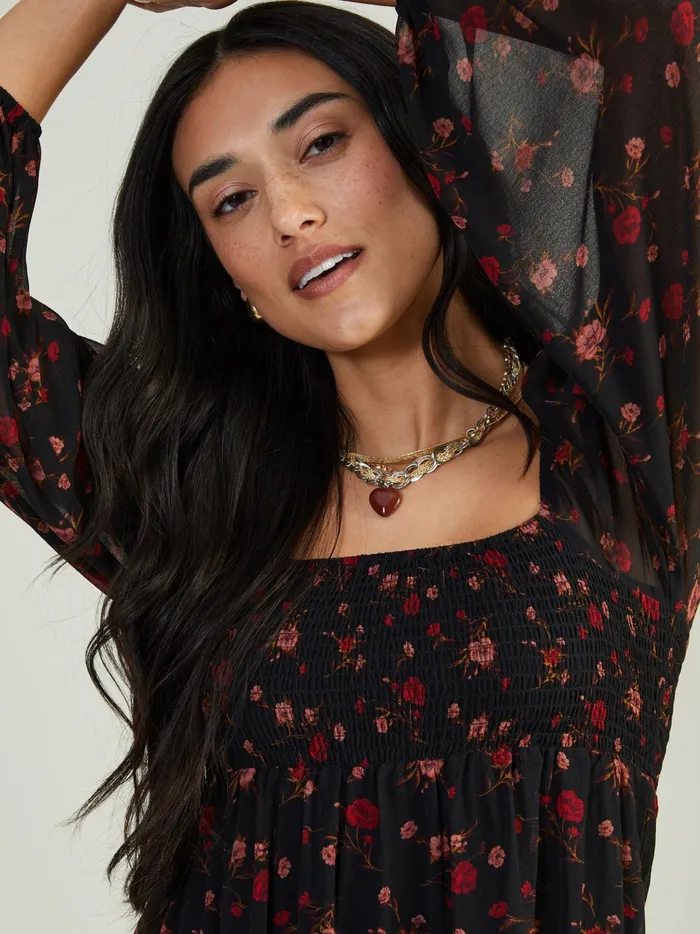 Women Layana Smocked Floral Dress Black Altar039d State Casual