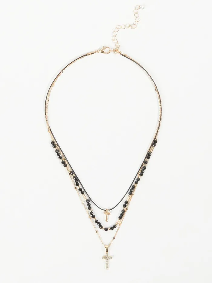 Women Layered Cross Charm Cord Necklace Goldblack Altar039d State Jewelry