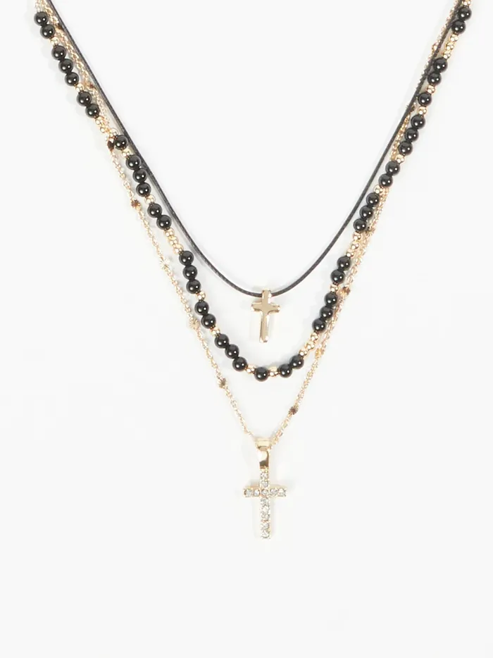 Women Layered Cross Charm Cord Necklace Goldblack Altar039d State Jewelry