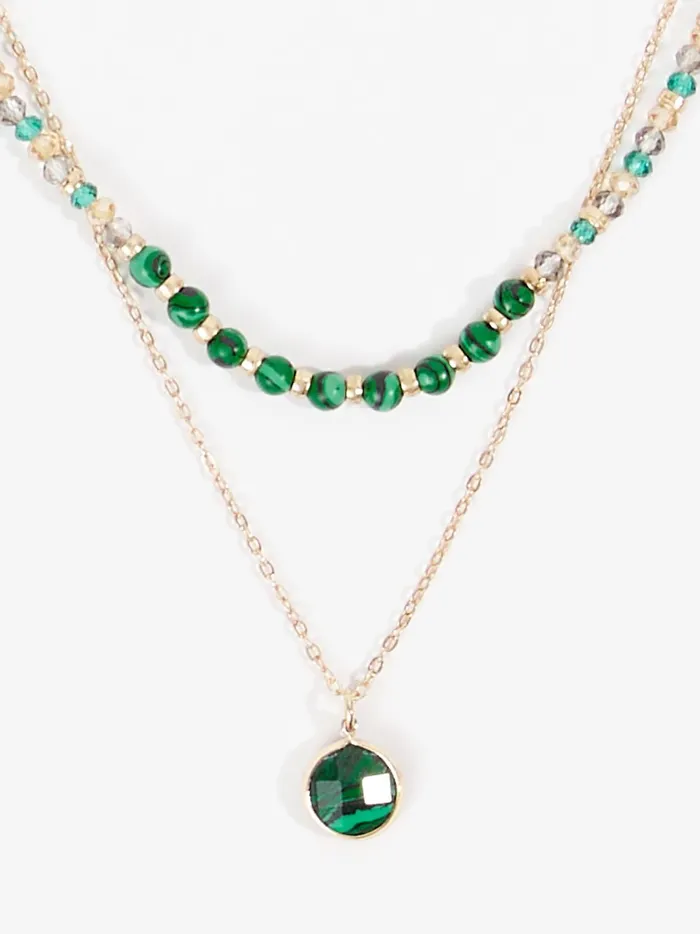 Women Layered Natural Stone Beaded Necklace Emerald Altar039d State Jewelry