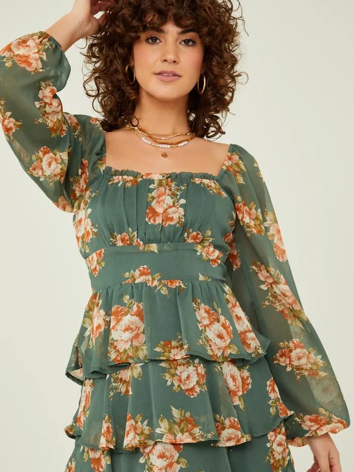 Women Leah Layered Floral Dress Olive Altar039d State Casual