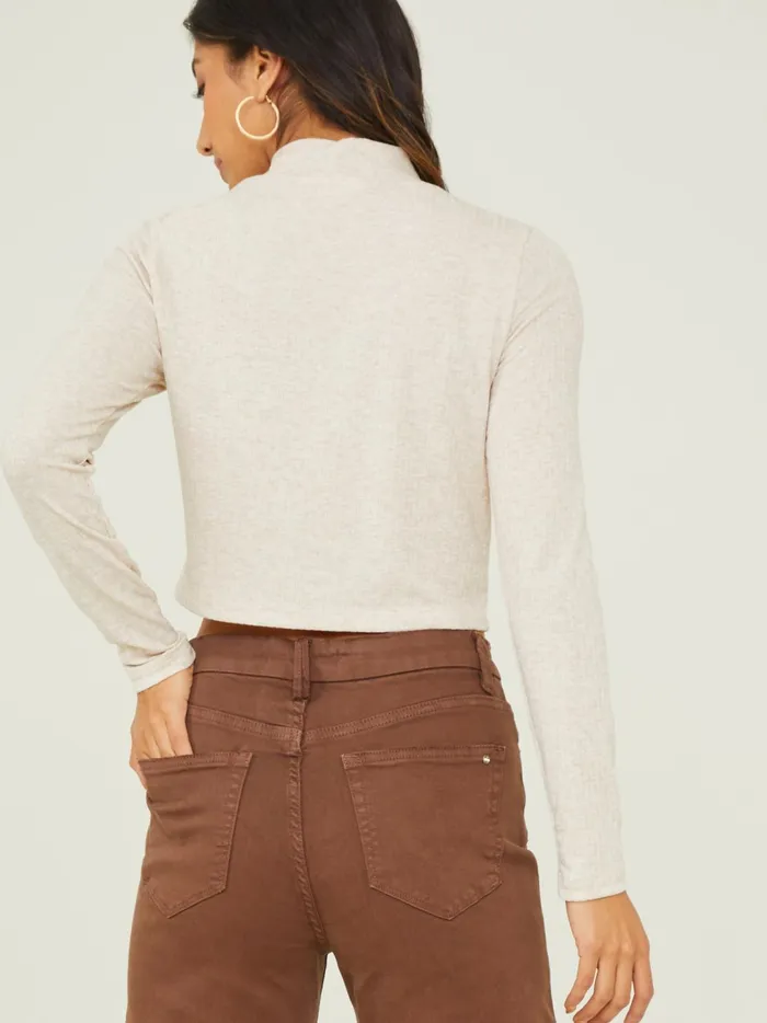 Women Leia Ribbed Mock Neck Top Oatmeal Altar039d State Blouses